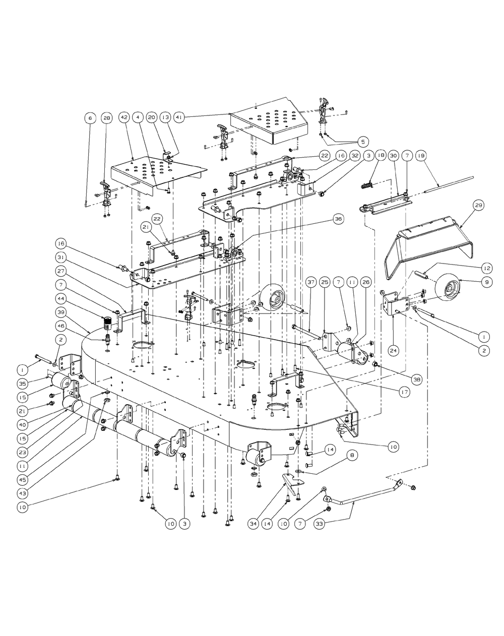 Fabricated Cutter Deck 60-Inch Diagram and Parts List for M60-CT 53AL8CTX750-28-HP-3Cylinder-OHV Cub Cadet Lawn Tractor